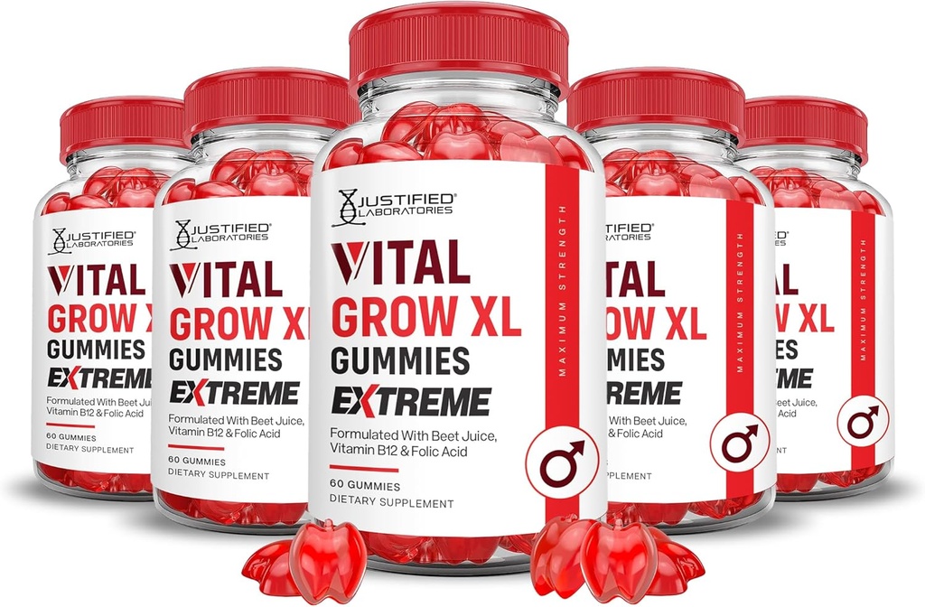Laboratorios Justificados (5 Pack) Vital Grow XL Extreme 2000MG Performance Gummies Advanced Formulado con ACV Pomegranate Beet Juice Powder B12 Vegan Non GMO 300 Gummys