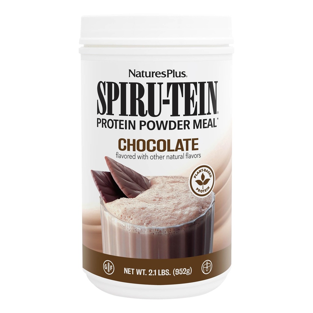 NaturesPlus SPIRU-TEIN Shake - Chocolate - 2.1 lbs, Spirulina Protein Powder - Reemplazamiento de la comida con base vegetal, vitaminas " minerales para la energía - Vegetariano, libre de gluten - 34