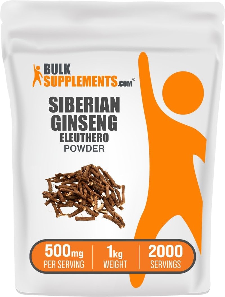 BulkSupplements.com Eleuthero Powder - Siberian Ginseng Powder, Eleutheroccus senticosus, Ginseng Herbal Suplemento - Gluten Gratis, 500 mg por Serving, 1kg (2.2 libras) (Pack of 1)