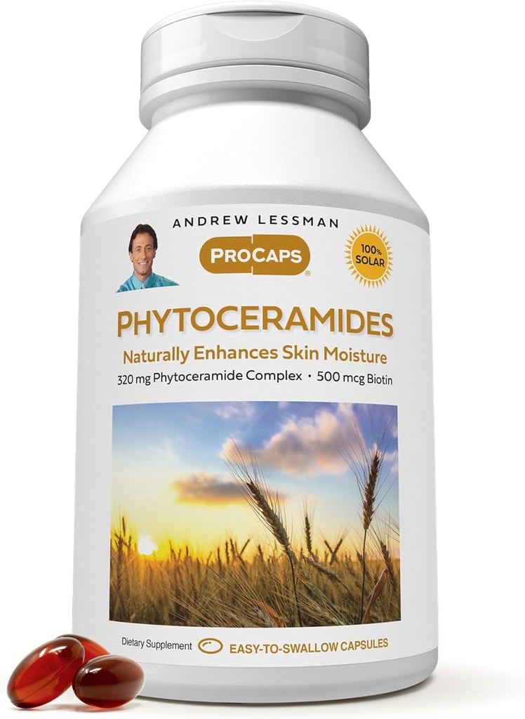 ANDREW LESSMAN Fitocerámides con Biotina 120 Softgels - Moisturizador Vital Natural Interno de Skin. Naturalmente mejora la piel suave, suave, suave, radiante. Sin aditivos. Pequeño fácil de absorber Softgels