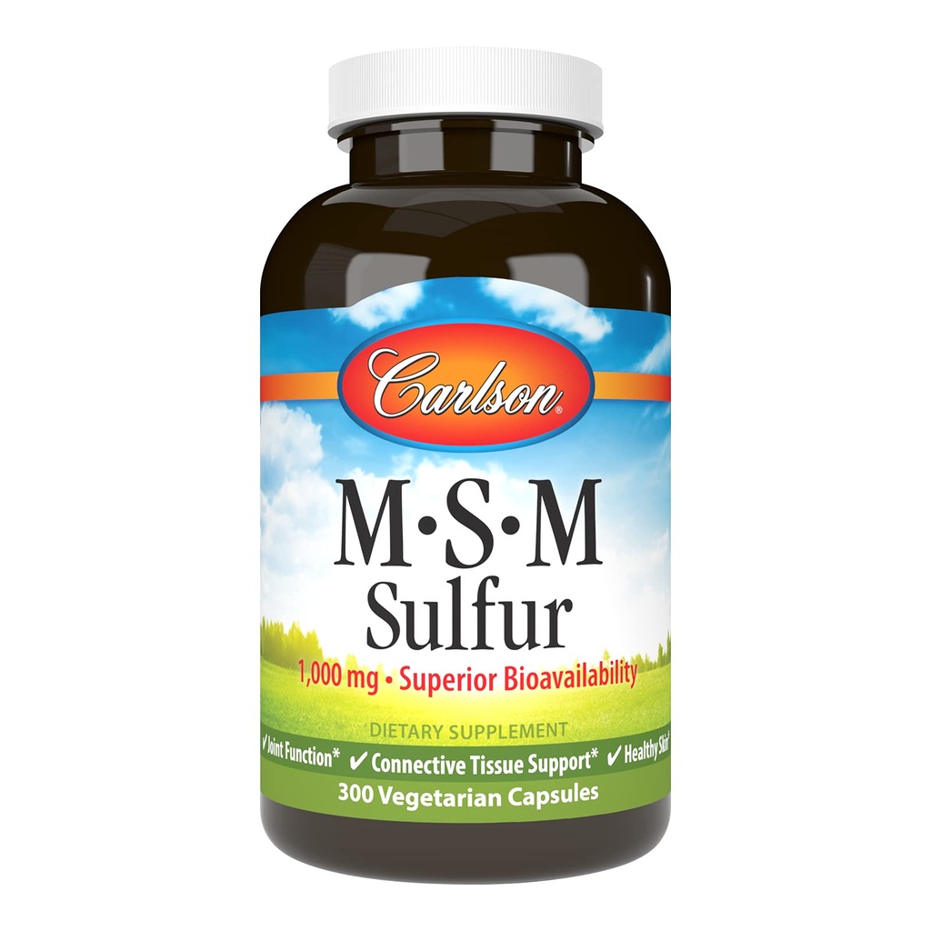 Carlson - M-S-M Sulfur, 1000 mg - Bioavailabilidad Superior, Función Conjunta, Soporte de tejido conectivo " Esquí sano, 300 cápsulas vegetarianas