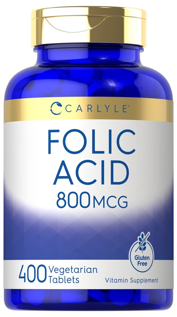 Carlyle Folic Acid 800 Mcg Tablets  400 Cuenta peru Vegetarian, Non-GMO, Gluten Free