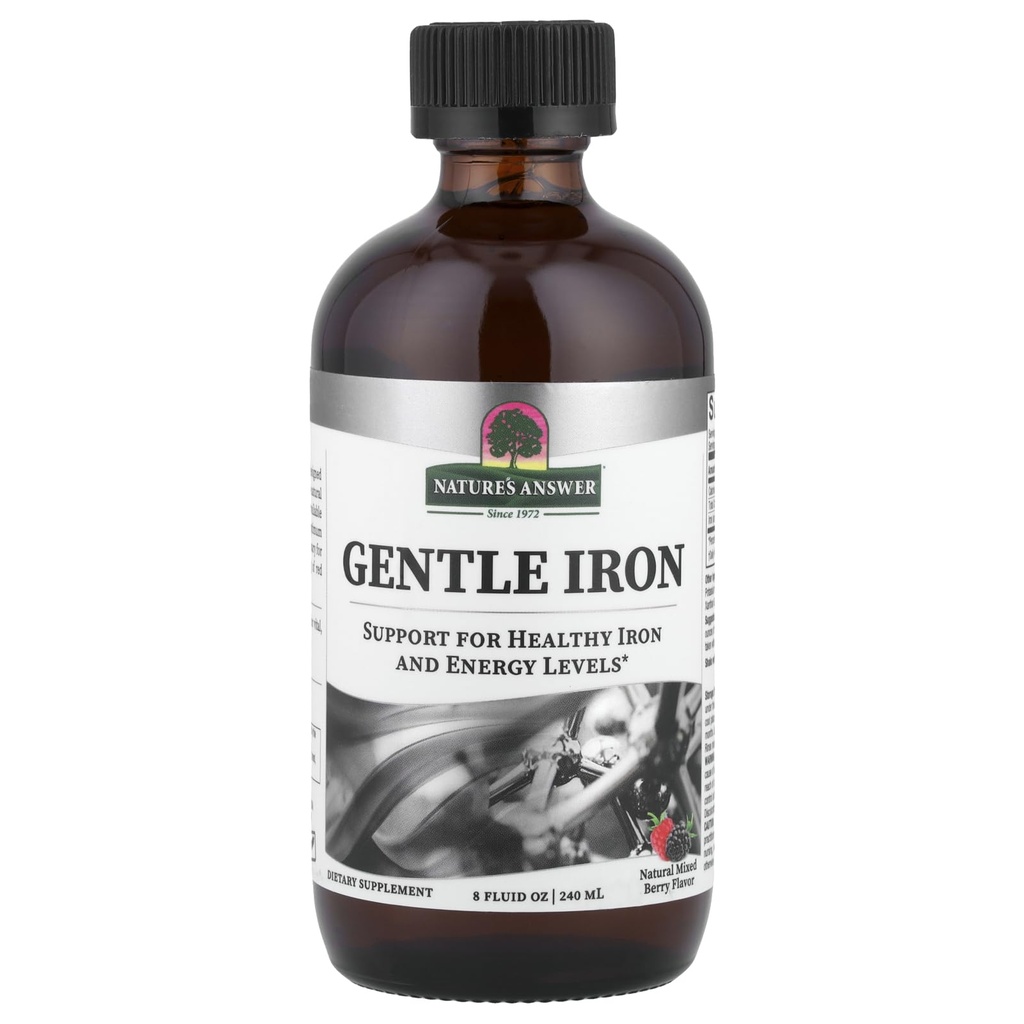 Respuesta de la Naturaleza Iron Gentle 8 Ounce Liquid ← Apoyo a las células rojas de sangre TENIDO Apoyos Niveles de hierro TENIDO Gluten Free TEN Non GMO