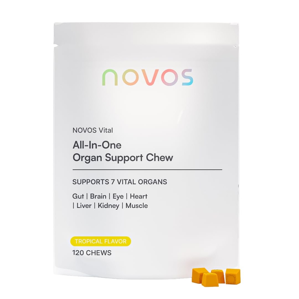 Novos Vital Suplemento Nutricional Mandíbula para el hígado de órganos, cerebro, ojos, corazón, Gut Support - Nattokinase, Lutein, Inulin, Rutin, Flavor tropical (120 Conteo)