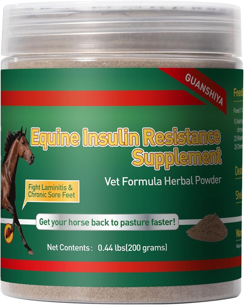 Suplemento de Resistencia a la Insulina para Caballos, Herbal Fórmula para Alta Insulina, Laminitis Crónica, Síndrome de Cushing, Pies de Sora, Reducción de Sugar de Sangre " Mejora metabólica, 0,44 lbs
