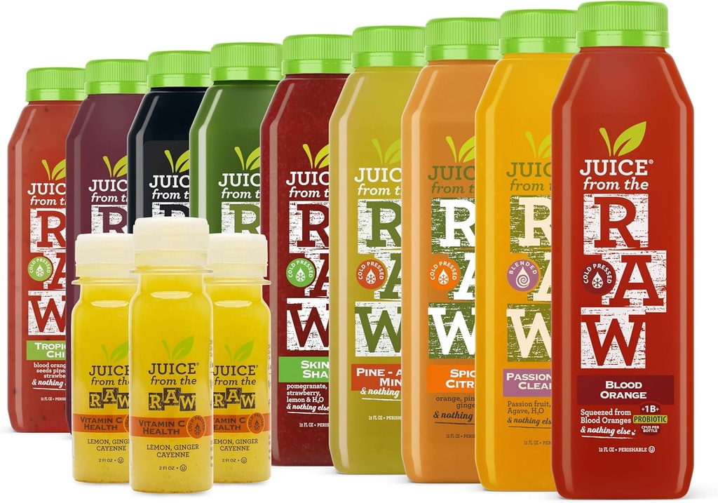Jugo De la RAW 9-Day Vitamin-C Immunity Cleanse Más Popular Juice Cleanse/Detox / 100% Raw Cold-Presed Juices (18 Bottles + 9 Shots)