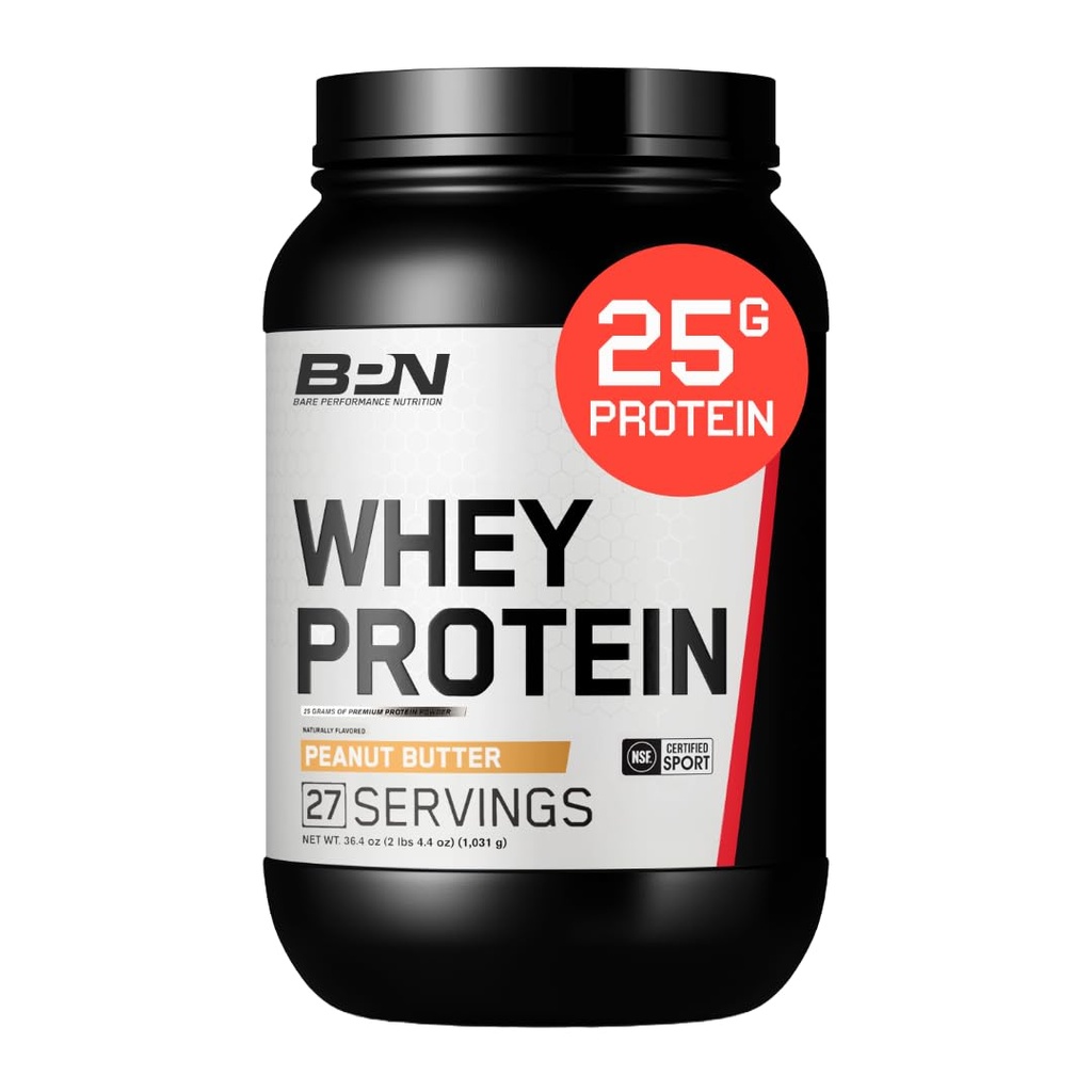 BARE PERFORMANCE NUTRITION, BPN Whey Protein + Casein Protein Powder Blend, Mantequilla de maní, 25g Proteína por Serving Supports Lean Muscle Recovery, 27 Servings, Third Party Tested