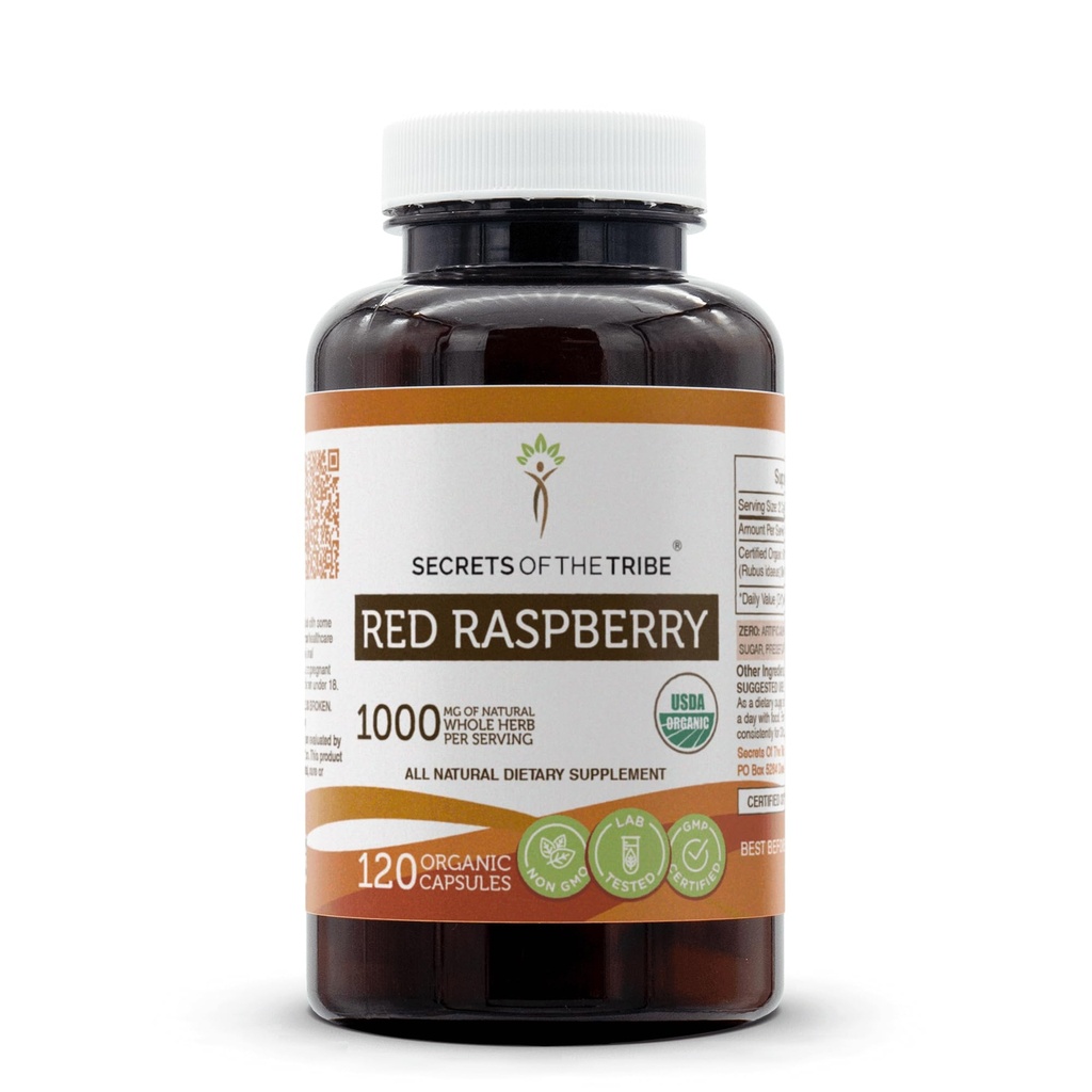 Secrets of the Tribe Red Raspberry USDA Organic Capsules ← Certified Organic Vegetarian Capsules, Herbal Dietary Supplement ¦ Rubus idaeus Dried Leaf (120 Conde)