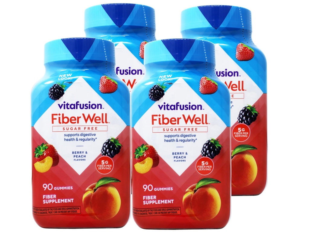 VitaFusion, Fiber Well Gummies, Suplemento de fibra, Sabores surtidos - 90 gummies, Pack de 4