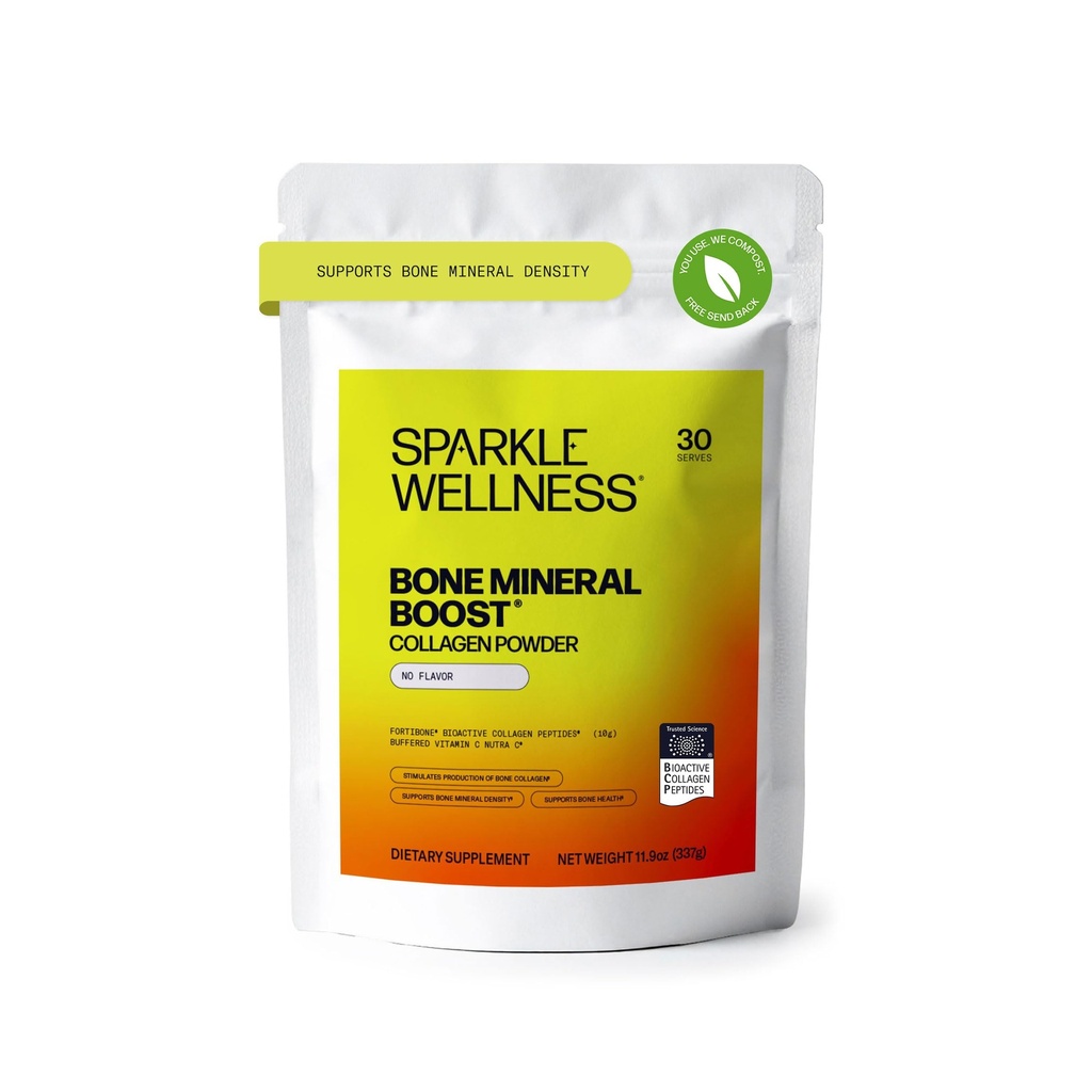 Sparkle Wellness Bone Mineral Boost (No Flavor) [30 Serves] ¦ Collagen Powder Suplemento ← FORTIBONE Bioactive Collagen Peptides and Buffered Vitamin C Nutra C ← Bone Supplements