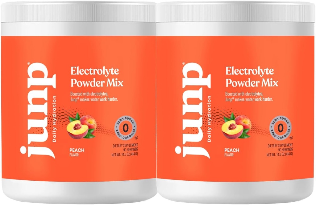 JUNP Electrolytes Powder No Sugar No Carbs – Orchard Fresh Juicy Peach Drink Mix - Potasio &amp; Sal Electrolyte Hydration Powder Zero Calorie Sugar Free Electrolyte Powder, Keto Friendly, 180 Servings