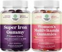 Conjunto de Gummies Extra Strength Iron para Mujeres y Hombres con Vitamina C para la Absorción Superior, y Delicious Daily Multivitamin para Adultos Energía e Inmunidad - Vitaminas para la Salud y Bienestar de la Mujer