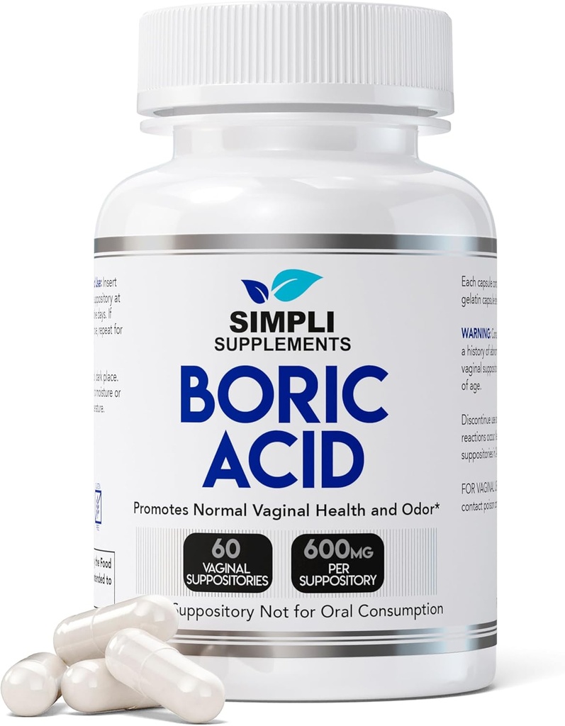 60 Boric Acid Suppositories for Women Tratamiento para las mujeres Pilas de equilibrio tóxico Cuidado vaginal tóxico Tratamiento de la vaginosis bacteriana Ácido (600 mg)