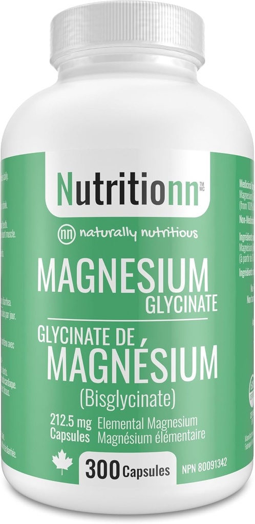 Magnesio Glycinate Suplemento - 300 cápsulas x 212.5 mg Magnesio Elemental, 425 mg Once Daily for Women and Men - Pure Chelated Bisglycinate for Sleep and General Health - Made in USA by Nutritionn