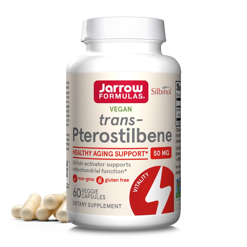 Jarrow Formulas® Pterostilbene 50mg para soporte antioxidante, suplemento dietético soporta envejecimiento saludable, 60 cápsulas vegetales, 60 días de suministro
