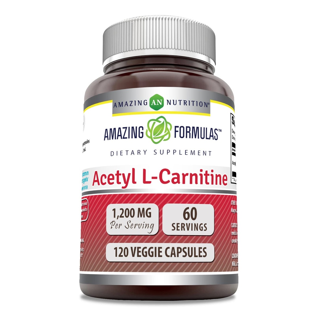 Fórmulas increíbles Acetyl L-Carnitine Suplemento Silencio 1200 Mg Silencio 120 Veggie Capsules Silencio No-GMO Silencio Gluten Gratis Silencio Made in USA