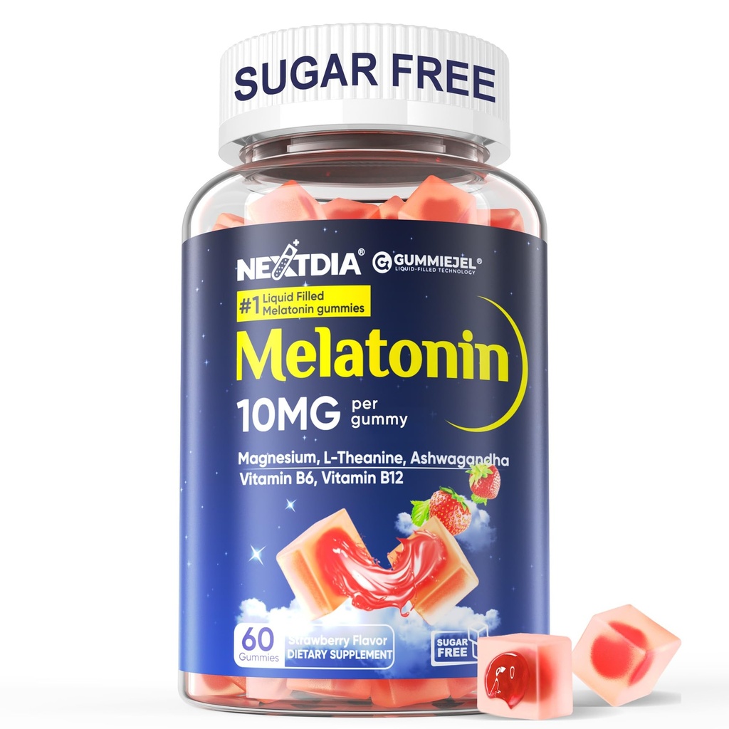 Melatonina sin azúcar Gummies 10mg 20mg Magnesium Glycinate Melatonin for Adults, Ashwagandha, L-Theanine, B6, B12, Lemon Balm and Chamomile for Deep Relaxation, Antioxidant, Vegan, 60 Day