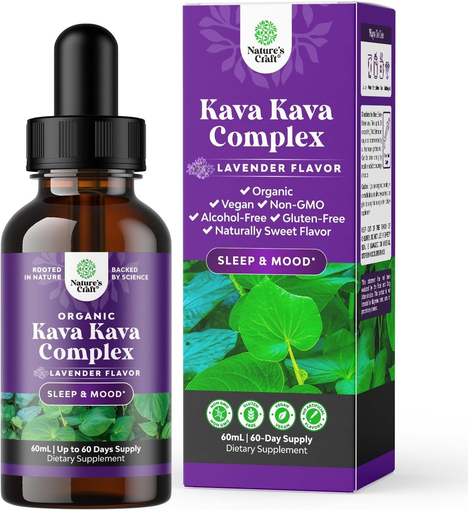Natures Craft Potent Liquid Kava Kava Drops Suplemento - Soporte herbario accionado rápido con Kavalactones para el Mood Equilibrado - Relájate Tónico calmante para el alivio de estrés & mejor sueño - 60 ml Tinctura