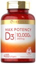 Carlyle Vitamin D 10000 UI 400 Softgels ← Valor Tamaño Silencio Max Potency ← No GMO, Gluten Suplemento Gratis