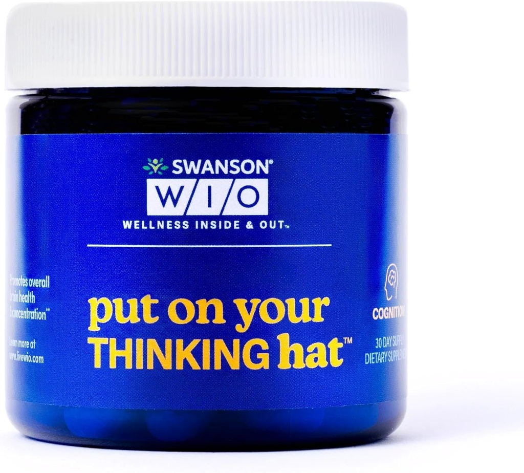 Swanson WIO Ponte tu sombrero de pensamiento Salud cerebral, concentración, mejor enfoque, Ginkgo Biloba + Fruta de café neurofactor, Vegan, No GMO, Bienestar, 30 cápsulas de verduras (30-Day Supply)