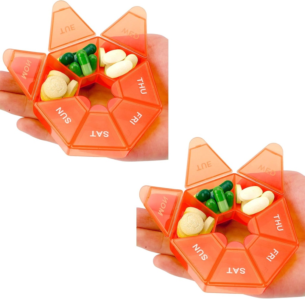 Pill Organizer, 2 Pack Pill Box, Small Pill Case,Medicine Organizers 1 Time a Day, Weekly Pills Container, Holder,Daily Medicine Organizer Travel 7 Day(Orange)