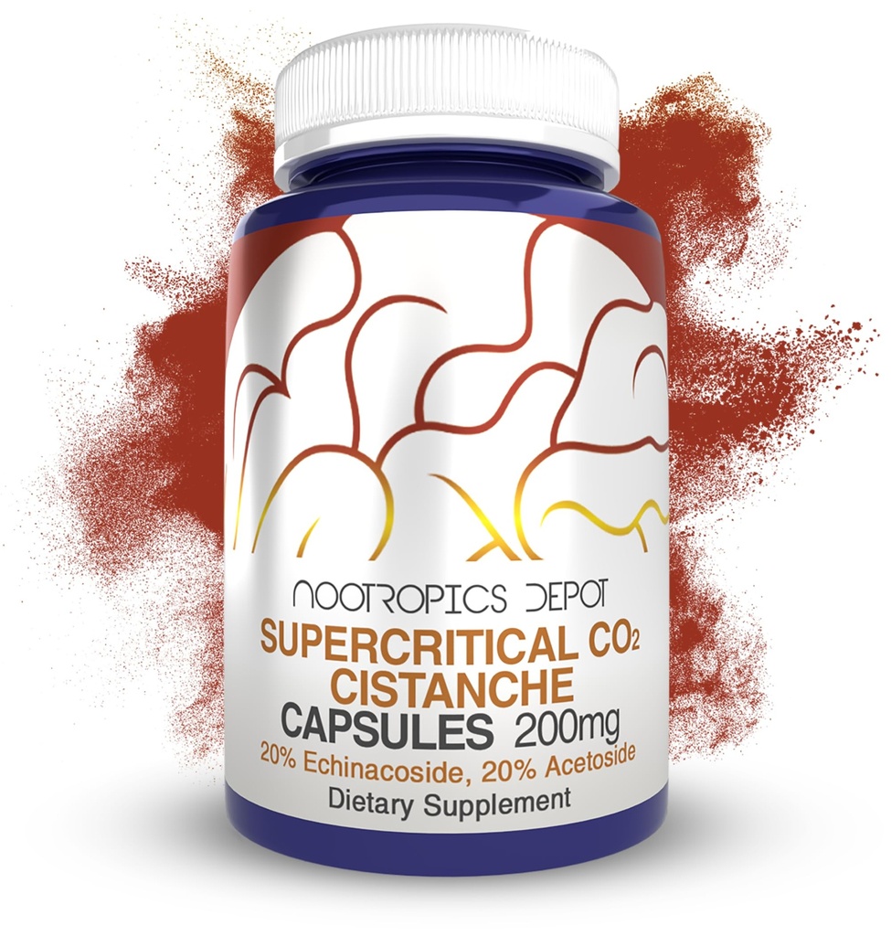 Nootropics Depot Cistanche Supercritical CO2 Extract Capsules tención 20% Echinacoside + 20% Verbascoside (Acetoside) Silencio 60 Conde