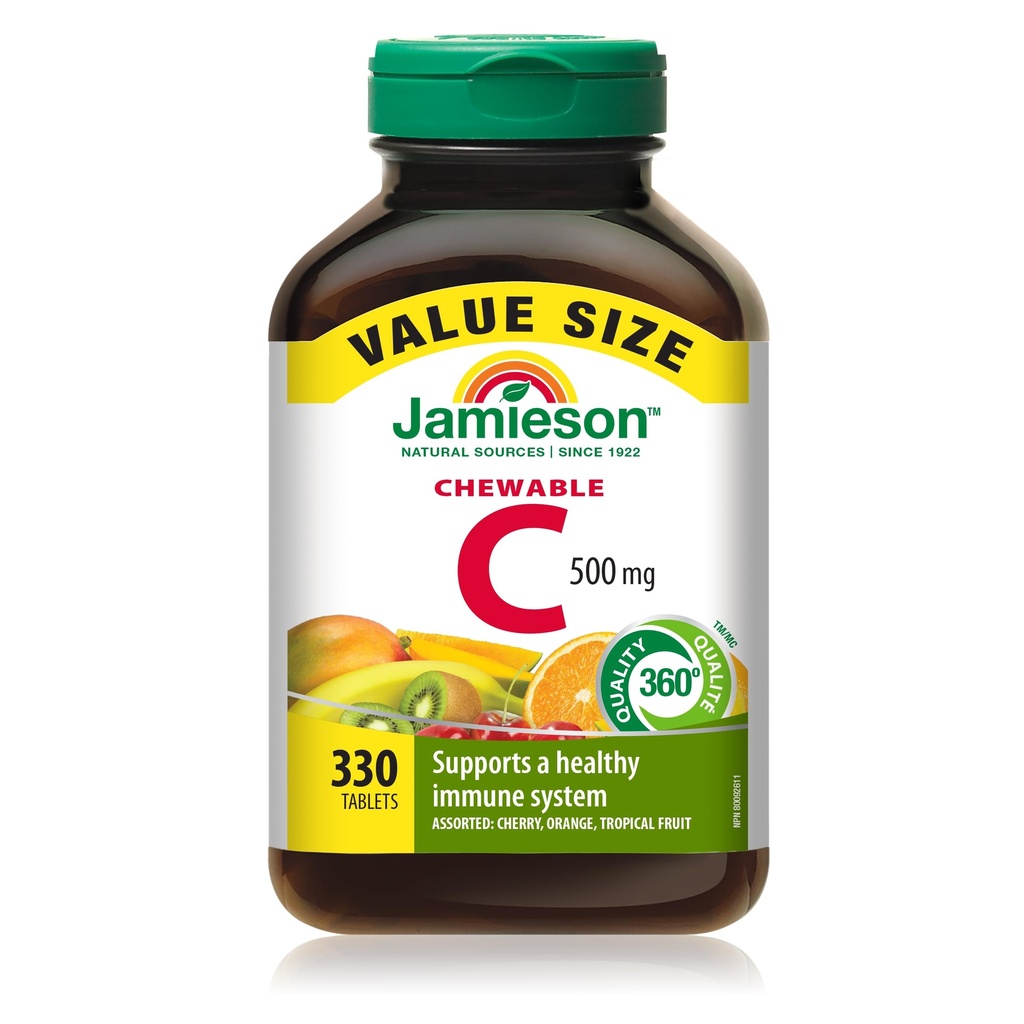 Jamieson Chewable Vitamin-C 500mg Value Supplement Pack(330 Conde), Mixed 3 Sabores