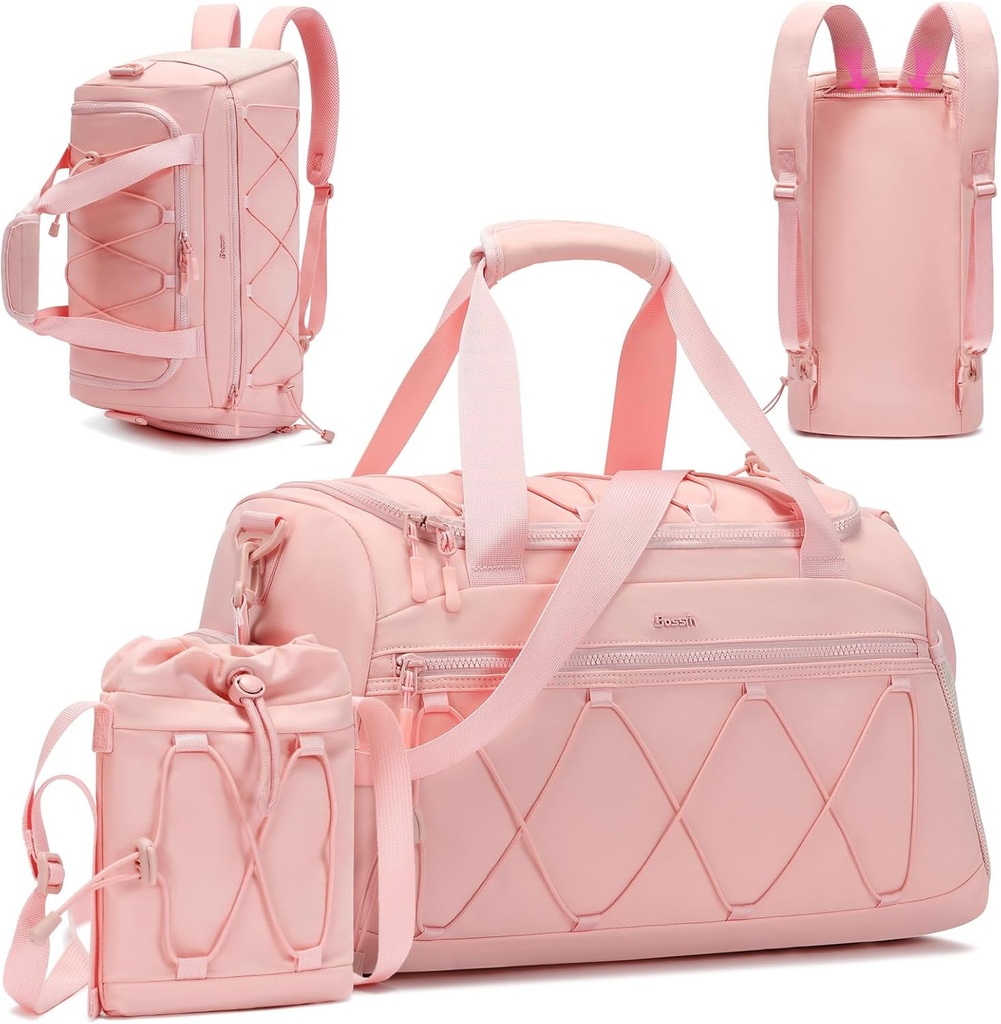 Pink Women's 40L Gym Duffel with Shoe Compartment - Carry On Weekender Bolsa - Personal Item Travel Workout Tote