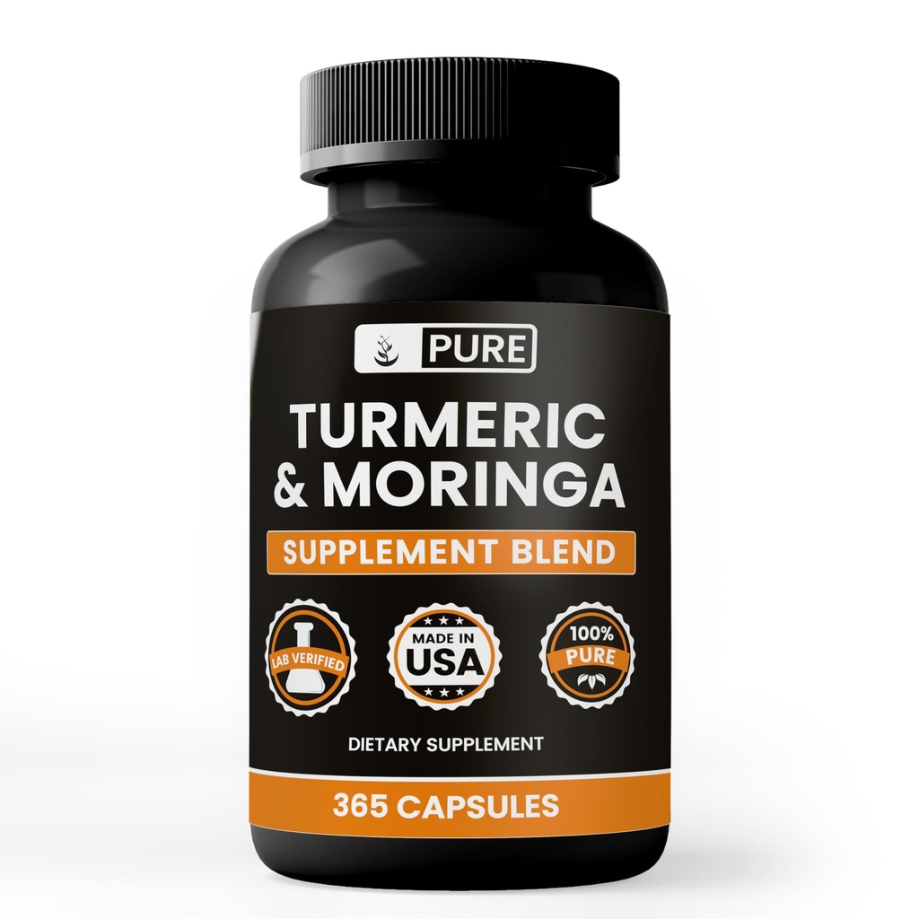 Turmeric " Moringa (365 capsules) No hay magnesio ni artillería de arroz, siempre puro, laboratorio verificado