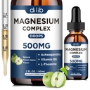 Triple Complejo de Magnesio Suplemento-Magnesium Glycinate, Citrato, Malate Liquid Drops 500mg con Ashwagandha, L-Theanine, B6 para la calma, Stress Relief, Sleep, Muscle Support-Green Apple Flavor