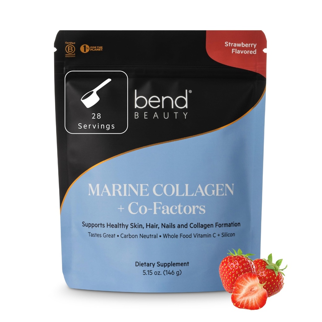 Bend Beauty Marine Collagen + Co-Factors ¦ Strawberry Flavored Collagen Powder ← Hidrolyzed Collagen Suplemento  Fish Collagen Peptides + Silicon + Vitamina C latitud soporta la piel saludable, el pelo y las uñas