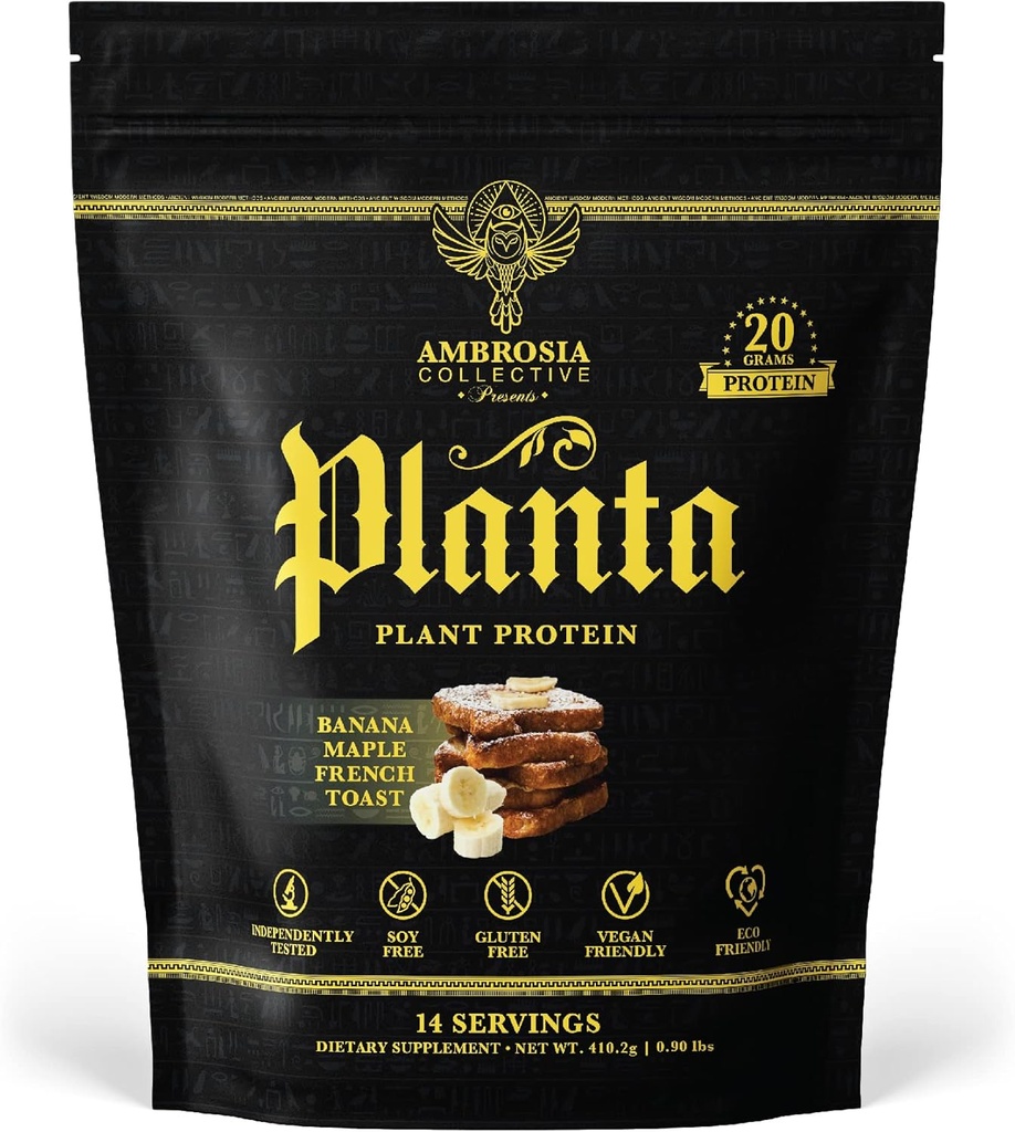 Ambrosia Planta - Proteína de base vegetal Premium Vegan " Keto Friendly ← Sabores Gourmet sin Bloating o Stomach Upset Silencio No Añadido Sugar ← 14 Serviciones Silencio (Banana Maple)