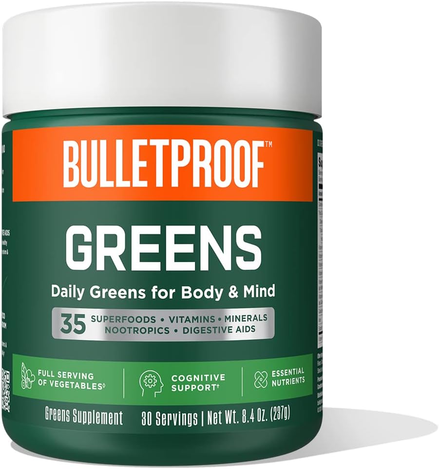 Verdes a prueba de balas, 8.4 onzas, Daily Greens Powder con Superfoods y Nootropics, Full Serving of Vegetables, Essential Nutrients