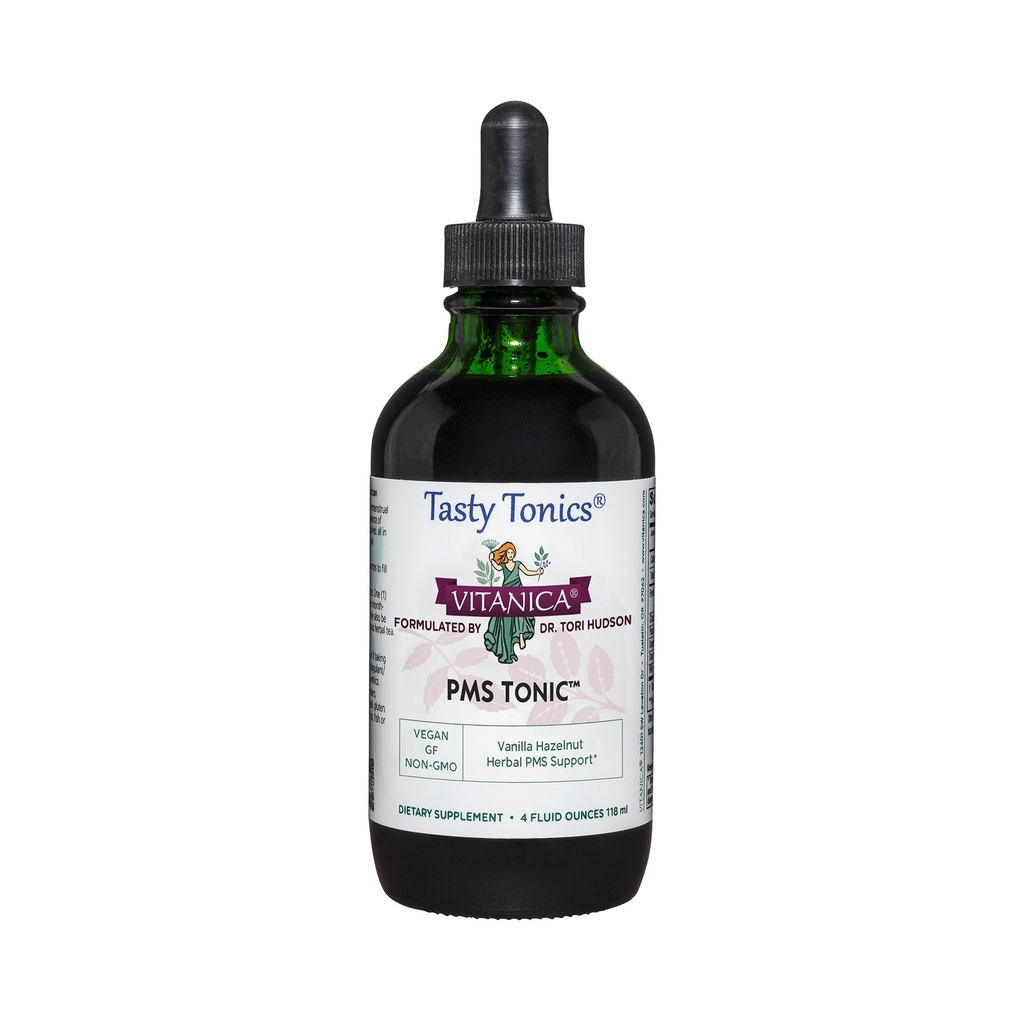 Vitanica PMS Tonic, Premenstrual Support and Relief, Saint Johns Wort, Dong Quai, Chaste Tree Berry, Wild Yam y Más, Vegan, 4 Ounce