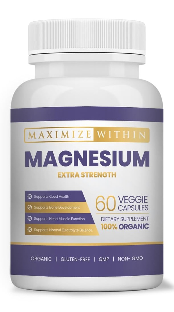 Suplemento de fuerza extra de magnesio – 600 mg Glycinate de magnesio – apoya la salud ósea, la función muscular – Vegan, no GMO – 60 cápsulas