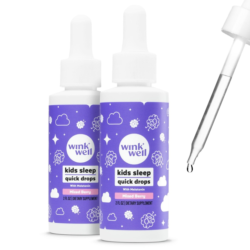 Wink Well Kids Liquid Melatonin Drops, Natural Melatonin Drops for Children with 1mg Por Serving of Liquid Melatonin for Kids, Drug-Free and Non-Habit Forming (2 Pack)