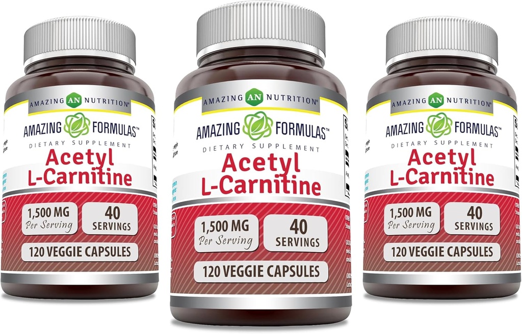 Amazing Formulas Acetyl L-Carnitine 1500 Mg Por Serving Veggie Capsules Suplemento ← No-GMO TENIDO Gluten Free Silencio Hecho en EE.UU.
