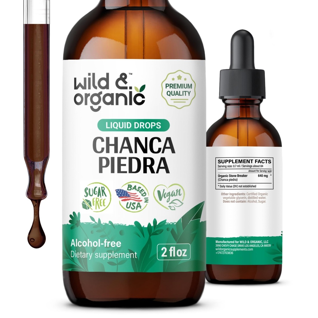Wild & Organic Chanca Piedra Liquid Extract Drops - Stone Breaker for Kidney Stones & Gallbladder Support - Herbal Tincture for Urinary Tract Well-Being - Vegan, Sugar &amp; Alcohol-Free - 2 fl oz