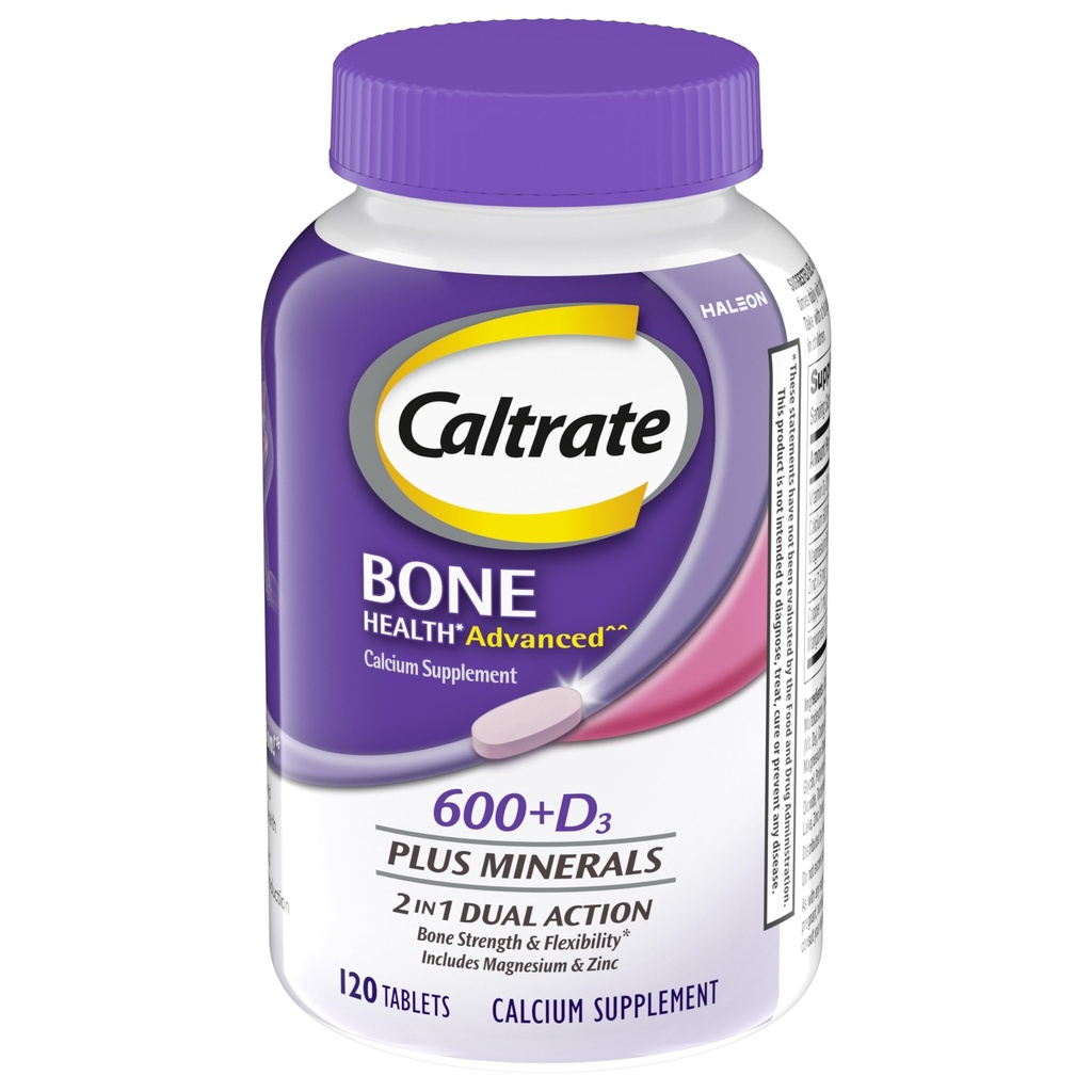 Caltrato 600 más D3 Plus Minerales Calcio y Vitamina D Suplemento Tabletas, Bone Health y Suplemento Mineral para Adultos - 120 Conde (El paquete puede variar)