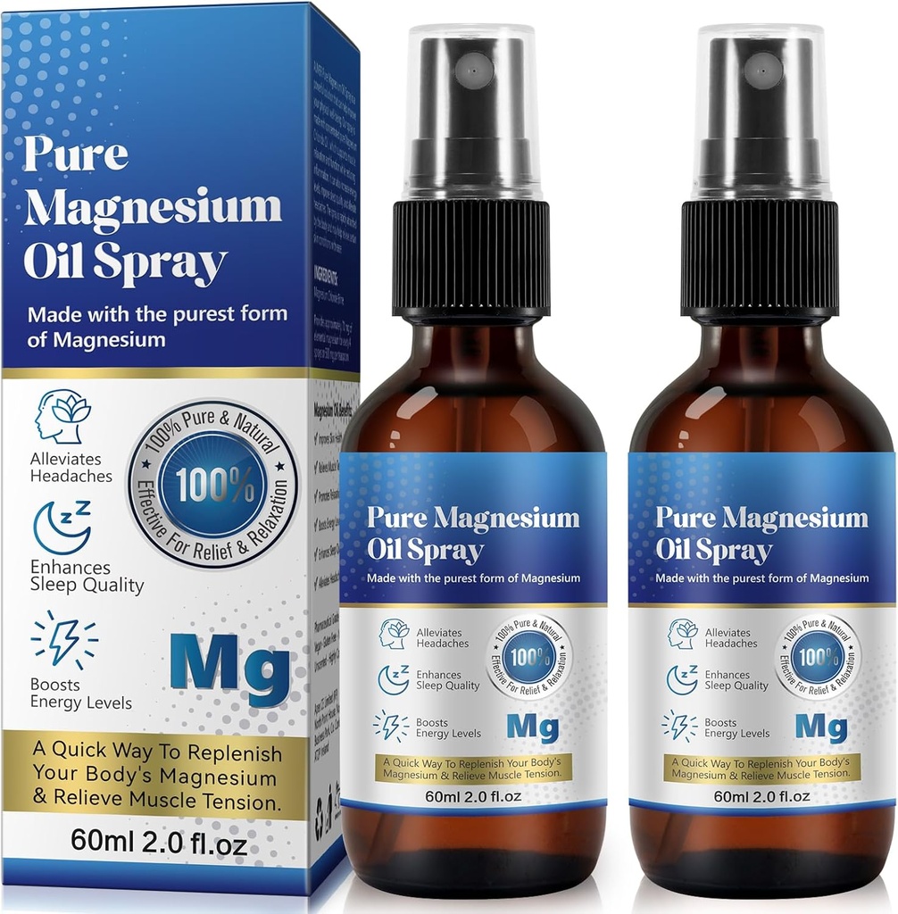 Genérico 2 Pack Puro Aceite de Magnesio Puro, Espray de aceite de magnesio, 100% Puro &amp; Natural Orgánica Concentrado Aceite de Cloruro de Magnesio