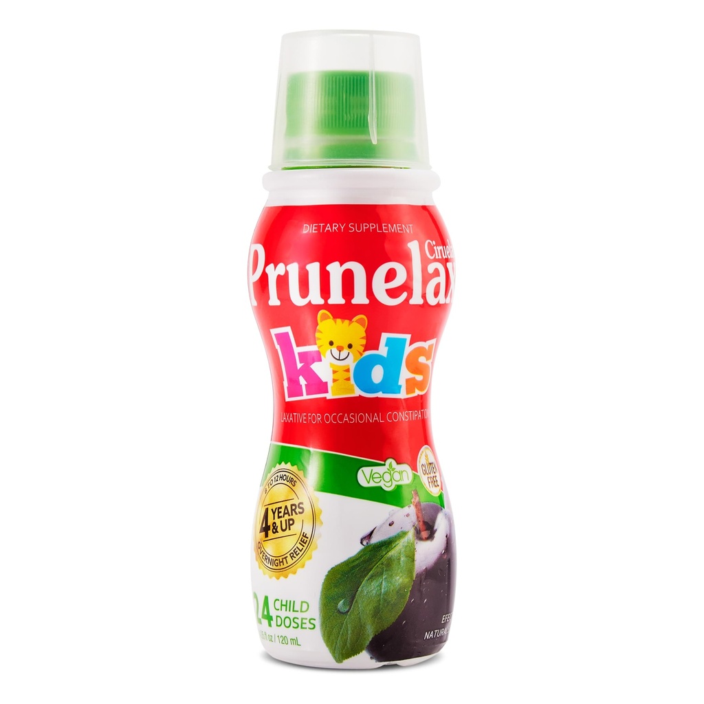 Prunelax Ciruelax Laxante líquido de fuerza regular para niños - Alivio suave para el estreñimiento ocasional, Senna Extract, Vegan &amp; Gluten-Free, Fast-Acting Overnight Relief - 4.05 fl oz