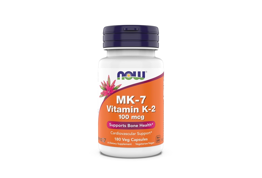 Ahora Suplementos, MK-7 Vitamina K-2 100 mcg, soporte cardiovascular*, ayuda a la salud ósea*, 180 cápsulas de veg