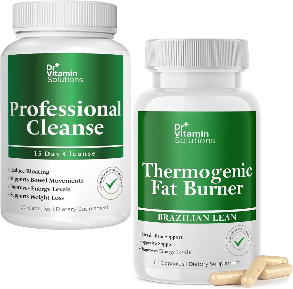 VITAMIN SOLUCIONES Detox Cleanse profesional y Thermogenic Fat Burner Bundle - 15 Day Cleanse for Weight Management, Gut Health y Bloating Relief - 90 Caps