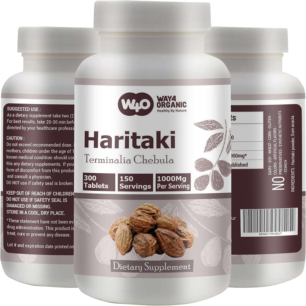 Haritaki Capsules (Tablas) – Terminalia Chebula, 300 Píldoras, 150 Serviciones, 1000 mg (Pack of 1)