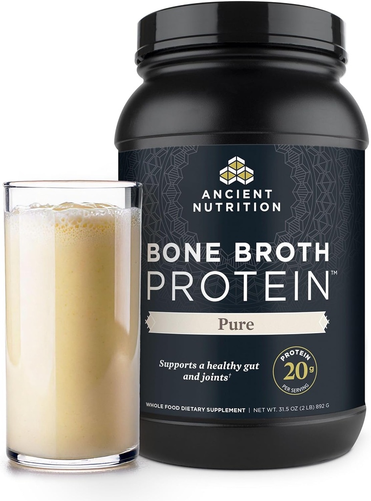 Antiguo Grado de Nutrición Fed, Cage Free, Bono Broth Protein Powder, 20g Protein, Hidrolyzed Collagen Peptides, Keto & Paleo Friendly, Apoya Conjunto " Salud Gut, Puro, 40 Servimientos