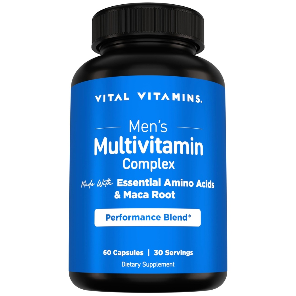 Complejo Multivitamina de Hombres Vital Vitaminas Vitales - Hecho con ácidos esenciales &amp; Maca Root - con vitamina A, C, E, B6, B12, D3 &amp; Male Performance Blend - Daily Mens Multivitamin - 60 cápsulas