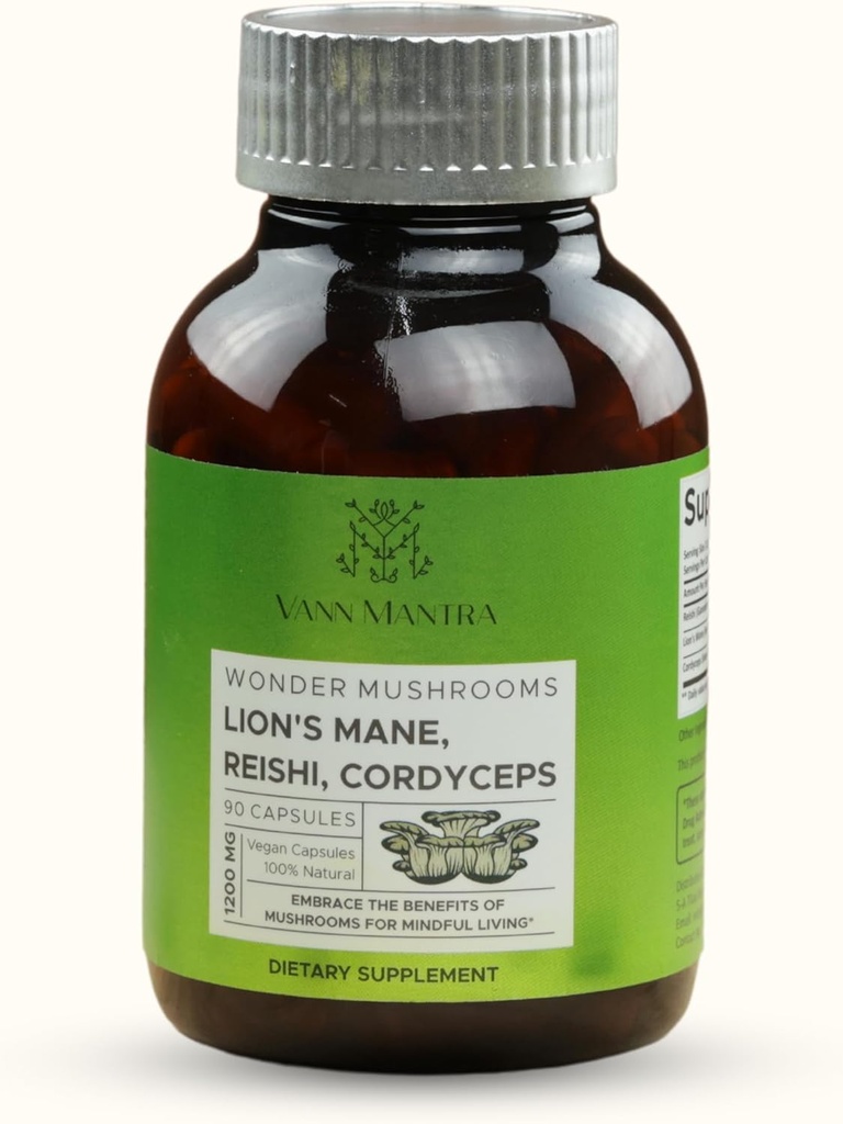 Suplemento de seta Mane Mane de León - 1200mg, 90 cápsulas Vegan - Apoya la memoria, la claridad mental, el foco y la concentración - Función cognitiva Booster - Natural Brain Health Formula