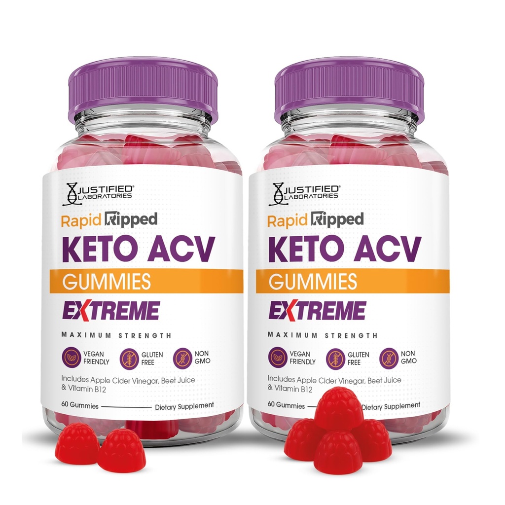 Laboratorios justificados (2 Pack Rapid Ripped Keto ACV Gummies Extreme 2000MG Rapidripped Keto Gummies Apple Sider Vinegar Formulado con Powder Pomegranate Beet Juice B12 Vegan Non GMO 120 Gummys