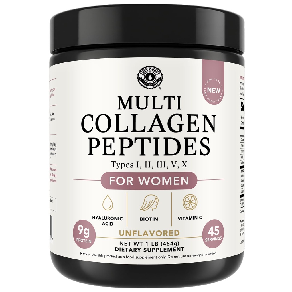 Multi Collagen Peptides Powder Tipos I, II, III, V, X Multi Collagen Protein Powder con ácido hialurónico, Biotina, Vitamina C, Para uñas de pelo de piel Juntas y Gut Health - Keto, Suplemento No GMO