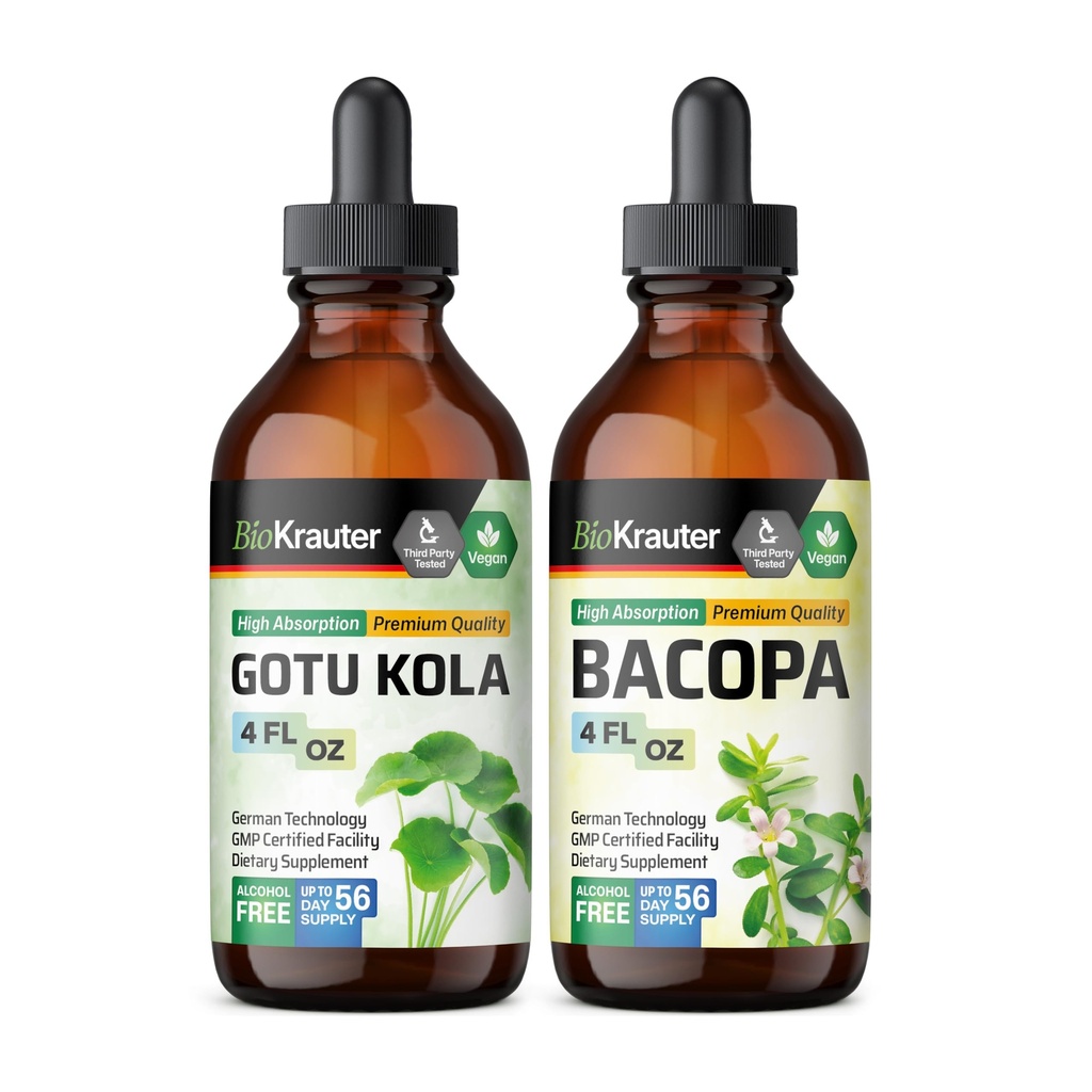 BIO KRAUTER Gotu Kola Tincture 4 Fl. Oz. " Bacopa Tincture 4 Fl. Oz.